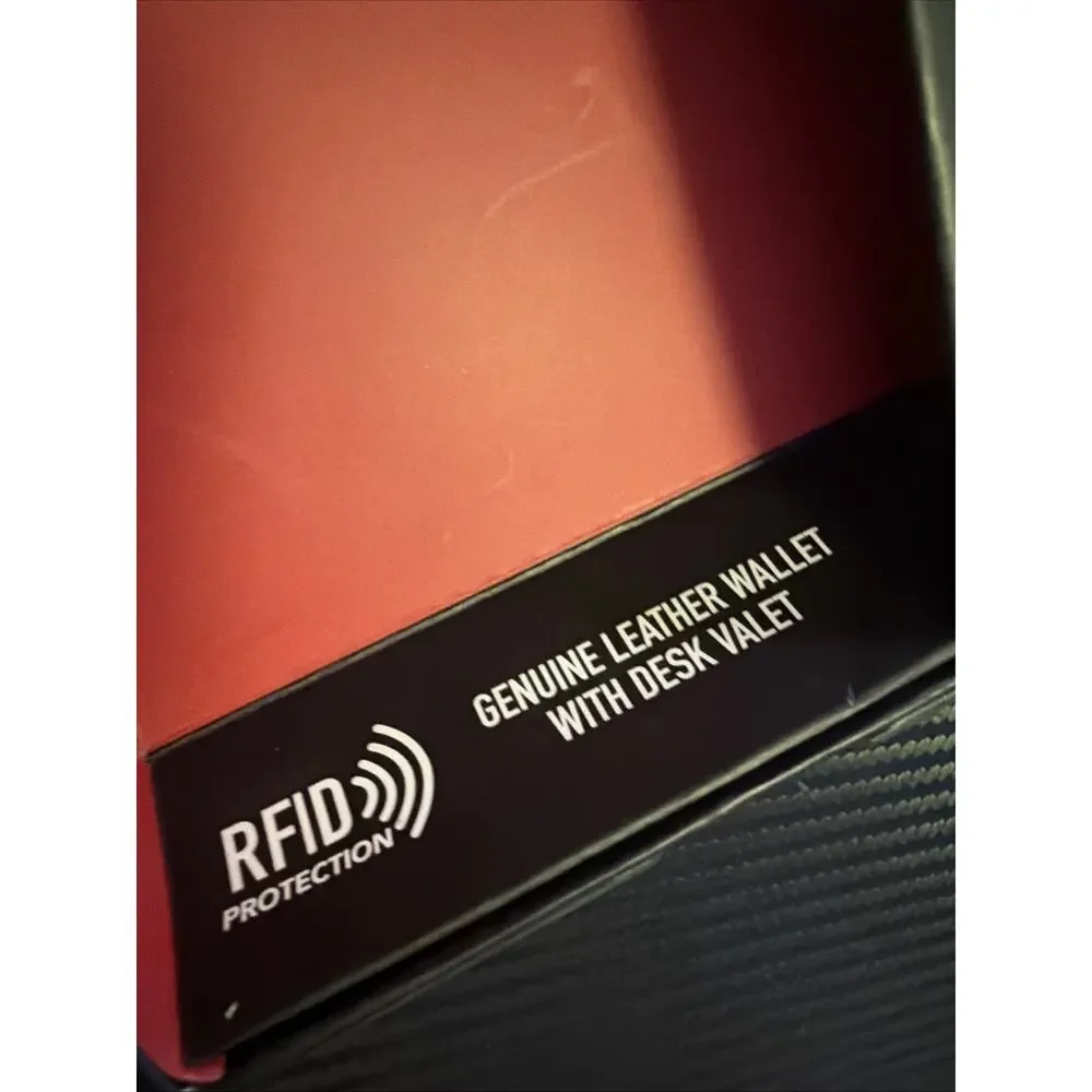 New True Religion Men's Genuine Leather Black Bifold Wallet RFID Red Stripe